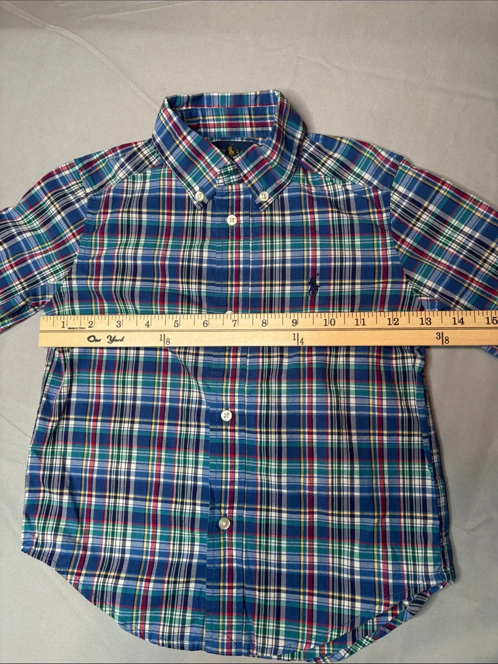 Ralph Lauren Boys Navy Green Red Plaid Button-Down Long Sleeve Shirt Size 3 3T